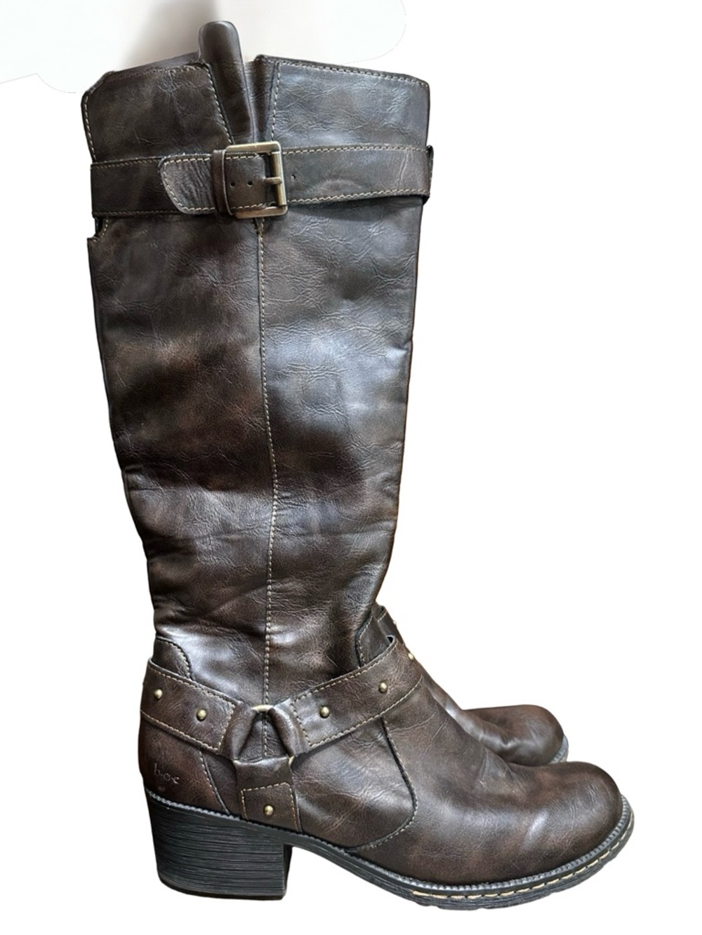 BOC Brown Faux Leather Tall Riding Boots Size 9.5 Buckle Equestrian Zip Up Comfy - Picture 2 of 11